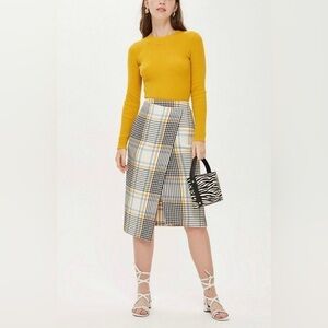 Topshop-Wrap Plaid Midi Wrap Skirt (Size:2US)